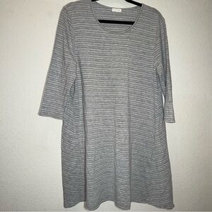 Garnet Hill Heathered Gray White Striped Dress L Large soft stretch